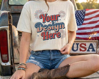 4th of July Comfort Colors C1717 Ivory Shirt Mockup CC 1717 T-shirt Mockup Trendy Mockups 250th Parade Patriotic Themed Model Shirt Mockup