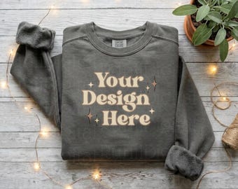 Pepper Comfort Colors Mockup Comfort Colors 1566 Sweatshirt Mockup Simple Minimalistic Aesthetic Mockup Grey Pepper Flat Lay Folded Mockup