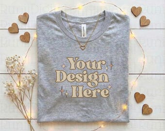 Maqueta de camiseta atlética Heather Bella Canvas 3001 para San Valentín, maqueta plana, maquetas de moda, maqueta con temática de San Valentín, maqueta de camiseta sencilla