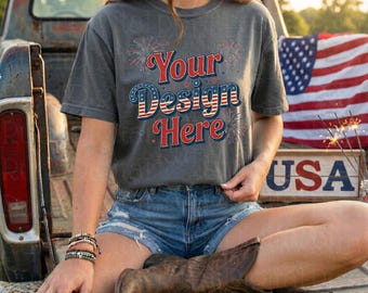 4th of July Comfort Colors C1717 Pepper Shirt Mockup CC 1717 T-shirt Mockup Trendy Mockups 250th Parade Patriotic Themed Model Shirt Mockup