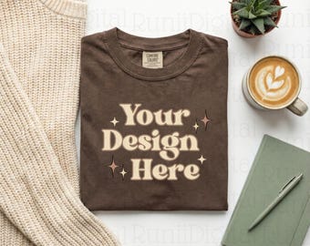Comfort Colors Espresso Shirt Mockup CC1717 Mockups Minimalist Mockup Trendy Shirt Mockup Aesthetically Clean Mockups Flat Lay Tshirt Mockup