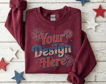 4th of July Gildan 18000 Maroon Sweatshirt Mockup Crewneck Mockup 250th Patriotic Themed Mockup Trendy Flat Lay Gildan 18000 Sweater Mockup