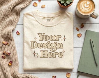 Comfort Colors Ivory Shirt Mockup CC1717 Mockups Minimalist Mockup Trendy Shirt Mockup Aesthetically Clean Mockups Boho Cozy Flat Lay Mockup