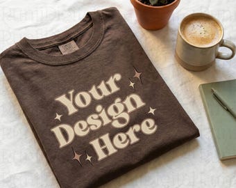 Maqueta de camisa Comfort Colors Espresso CC1717 Maquetas Maqueta minimalista Maqueta de camisa moderna Maquetas estéticamente limpias Maqueta de camiseta plana