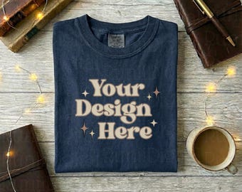 Navy Comfort Colors C1717 Mockup Book Niche Mockup Reader Themed Mockups Trendy Shirt Mockups Bible or Journalist Mockups Flat Lay Mockup