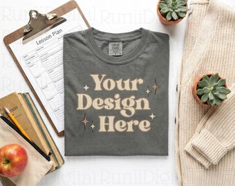 Comfort Colors Grey Shirt Mockup CC1717 Mockups Minimalist Mockup Trendy Shirt Mockup Aesthetically Clean Mockups Boho Cozy Flat Lay Mockup