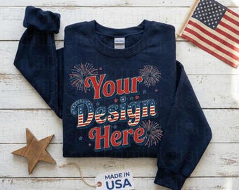 4th of July Gildan 18000 Navy Sweatshirt Mockup Crewneck Mockup 250th Patriotic Themed Mockup Trendy Flat Lay Gildan 18000 Sweater Mockup
