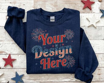 4th of July Gildan 18000 Navy Sweatshirt Mockup Crewneck Mockup 250th Patriotic Themed Mockup Trendy Flat Lay Gildan 18000 Sweater Mockup
