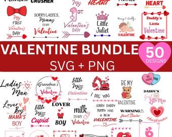 Baby Valentine's Day SVG/PNG/ 50 disegni per neonati di San Valentino/ Idee per baby shower di San Valentino/ Realizzazione di tutine per San Valentino