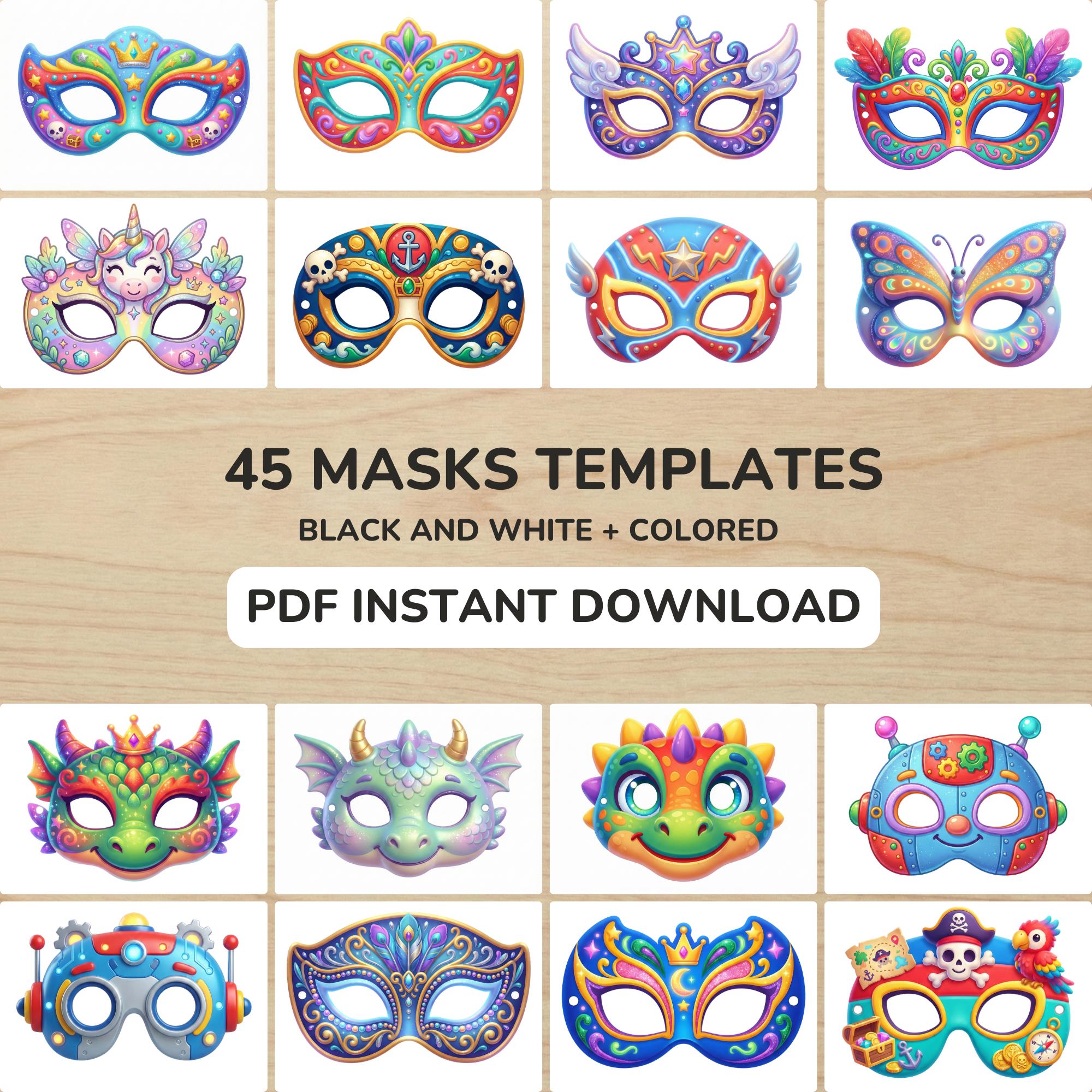 31 Festive Mardi Gras Crafts for Kids 24 45 Carnival Masks for Kids Printable PDF Color & Coloring Pages…