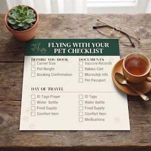 Flying With Your Pet Checklist | Printable Air Travel Planning Guide for Dogs and Cats, Documents and Carrier PDF, Instant PDF Download