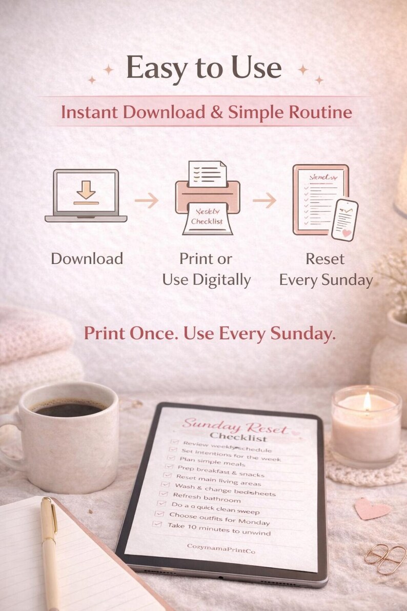 Sunday Reset Checklist.pdf Sunday Reset Checklist Printable for Moms – Minimalist Routine for Home ...