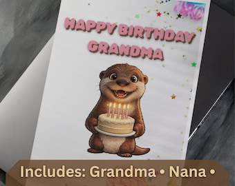 Grandma Birthday Card Printable – Multiple Names, DIY Greeting (PDF Download) Otter