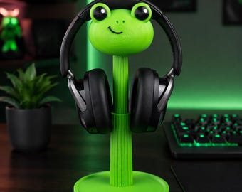 Frog Headset Holder 3D Printed, Kawaii Frog Headphone Stand, Cute Gaming Desk Decor, Frog Lover Gift, Gamer Setup Accessory, Desk Organizer