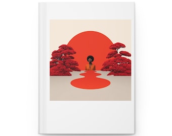 Cuaderno de tapa dura mate Rooted Black Woman Rising Sun, 150 páginas rayadas