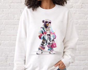 Sudadera con estampado de oso reina coronada y animal