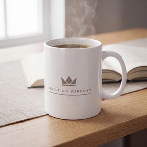 Built on Purpose Mug | Ephesians 2:10 Scripture Coffee Mug | Minimalist Crown Faith Gift | 11oz Ceramic