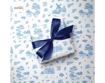 Dachshund Gift Wrap Paper | Blue Toile Wrapping Paper | Luxury Dog Lover Gift Wrap for Birthdays