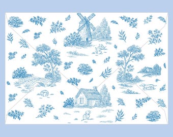 Plantilla de Sobre Imprimible A6 Dachshund | Diseño Azul Toile de Jouy | PDF Descarga Instantánea | Papelería DIY | Sobre Perrito