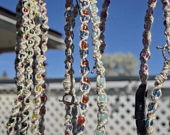 Custom Hemp Choker | Glass Beads, Boho Festival Necklace (15"-18")
