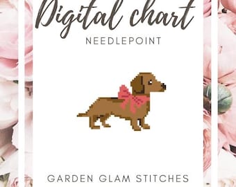 Dachshund With A Bow Digtial Needlepoint Chart *not a physical item*