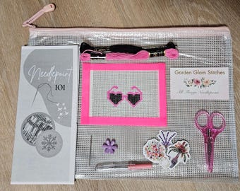 Heart Sunglasses Needlepoint Kit - Magenta