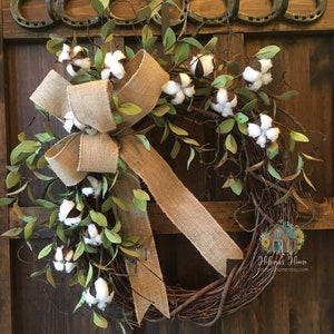 Cotton Wreath/Greenery Wreath for Front Door/Year Round Wreath/Farmhouse Wreath/Everyday Wreath/Rustic Wreath/Front Porch Decor