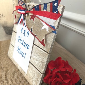 Red White and Blue Picture Frame/Patriotic Frame/4th of July Decorations/Patriotic Decor/Farmhouse Patriotic Decor/4 x 6 Picture Frame image 2