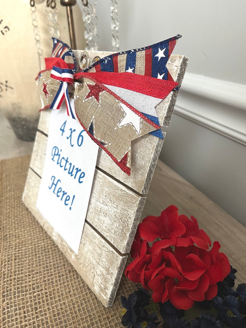 Red White and Blue Picture Frame/Patriotic Frame/4th of July Decorations/Patriotic Decor/Farmhouse Patriotic Decor/4 x 6 Picture Frame image 2