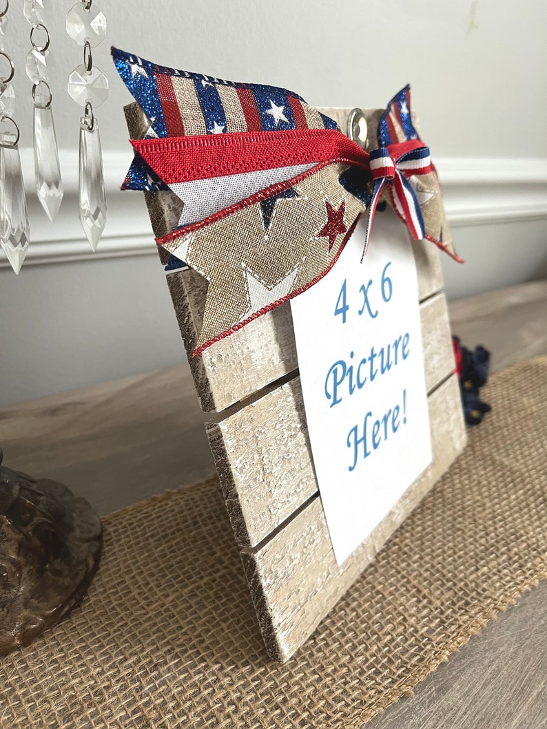 Red White and Blue Picture Frame/Patriotic Frame/4th of July Decorations/Patriotic Decor/Farmhouse Patriotic Decor/4 x 6 Picture Frame image 3