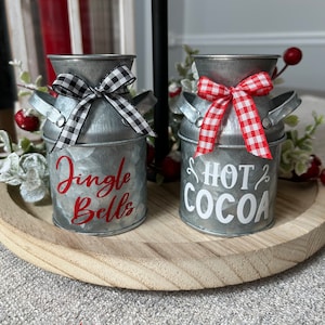 Destash - Christmas Tiered Tray/Christmas Decor/Christmas Gifts/Hot Cocoa Tiered Tray/Mini Galvanized Tin/Hot Cocoa Bar