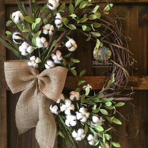 Cotton Wreath/Cotton Boll Wreath/Farmhouse Wreath/Rustic Wreath/Year Round Wreath/Everyday Wreath/Front Door Wreath/Natural Burlap Bow