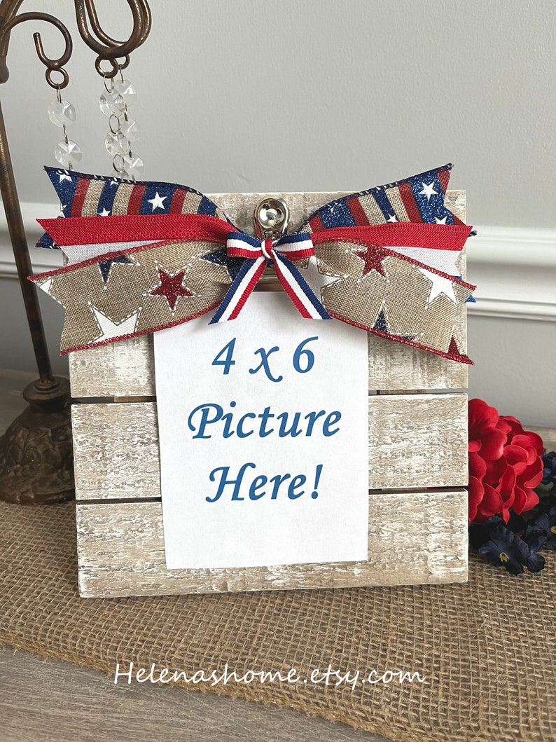 Red White and Blue Picture Frame/Patriotic Frame/4th of July Decorations/Patriotic Decor/Farmhouse Patriotic Decor/4 x 6 Picture Frame image 1