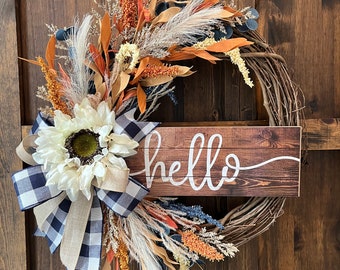 Fall Wreath/Fall Decor/Fall Wreath for Front Door/Thanksgiving Wreath/Sunflower Wreath/Blue Fall Wreath/Fall Front Porch/Sunflower Decor