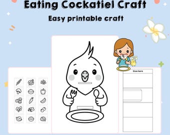 Printable Cockatiel Healthy Eating Plate Craft – Color, Cut and Sort Food Activity | Preschool Nutrition & Fine Motor Skills Printable
