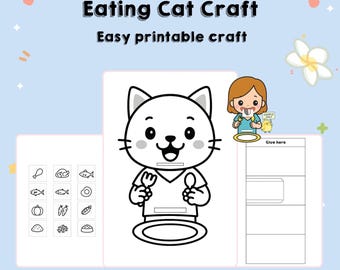 Printable Cat Healthy Eating Plate Craft – Color, Cut and Sort Food Activity | Preschool Nutrition & Fine Motor Skills Printable