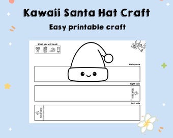 Printable Kawaii Santa Hat Craft – Color, Cut & Wear DIY Paper Hat | Kids Craft Crown/Hat Activity Template