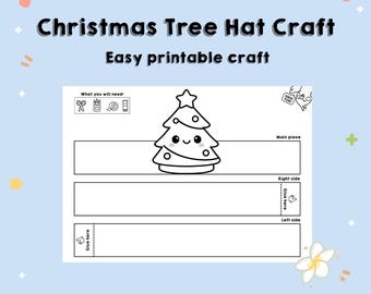 Printable Kawaii Christmas Tree Hat Craft – Color, Cut & Wear DIY Paper Hat | Kids Craft Crown/Hat Activity Template