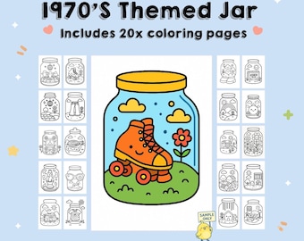 1970s Jar Coloring Pages | Retro 70s Coloring Book for Kids, Teens & Adults | Printable