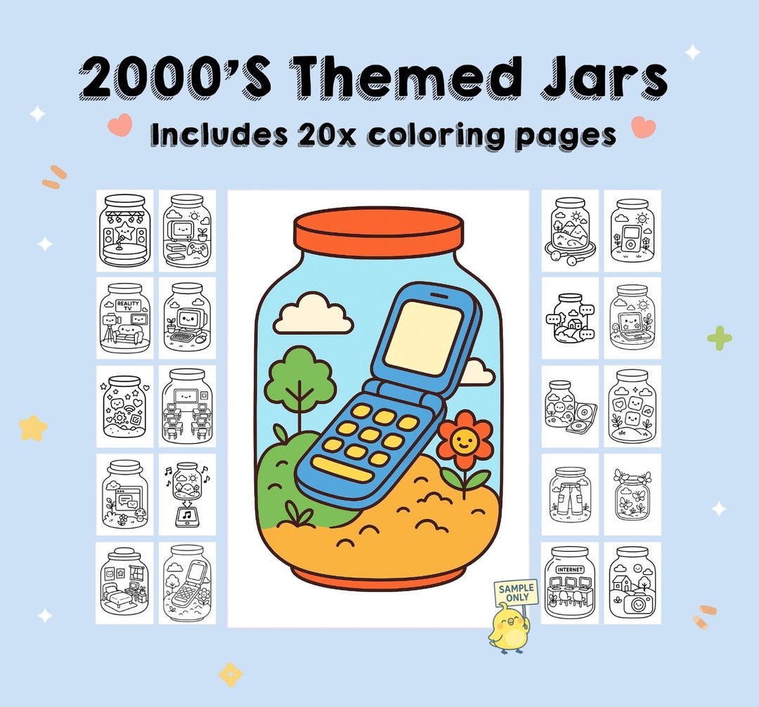 2000s Jar Coloring Pages | Y2K Nostalgia Coloring Book for Kids, Teens ...