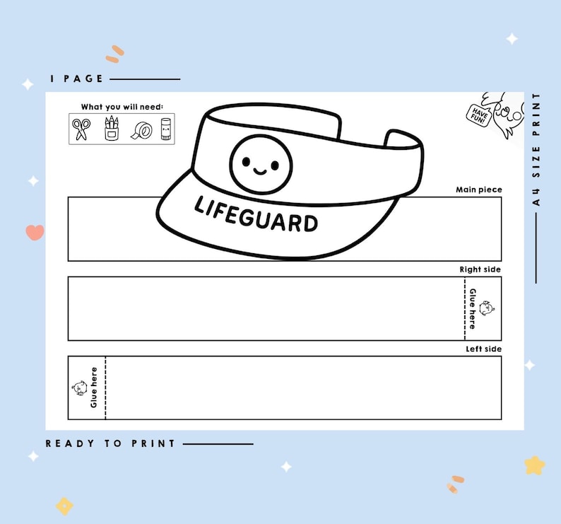 Printable Lifeguard Visor Craft – Color, Cut & Wear DIY Paper Hat ...