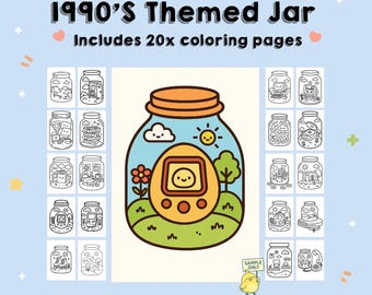 1990s Jar Coloring Pages | Retro 90s Coloring Book for Kids, Teens & Adults | Printable