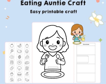Printable Auntie Healthy Eating Plate Craft – Color, Cut & Sort Food Activity | Preschool Nutrition and Fine Motor Skills Printable