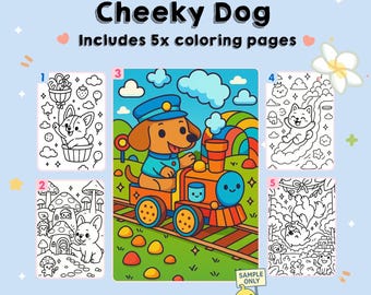 Cheeky Dog Kawaii Coloring Pages – Cute Puppy Coloring Sheets | Fun Coloring Pages for Stress Relief