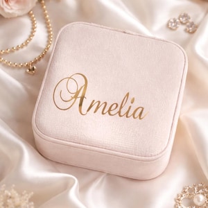 Estuche de viaje de terciopelo personalizado para joyas, joyero con nombre personalizado, organizador de joyas pequeño de lujo para anillos y pendientes, regalo para ella