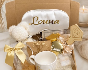 Personalized Self-Care Gift Box for Her | Custom Name Mug, Sleep Mask & Candle | Birthday, Best Friend or Relaxation Gift