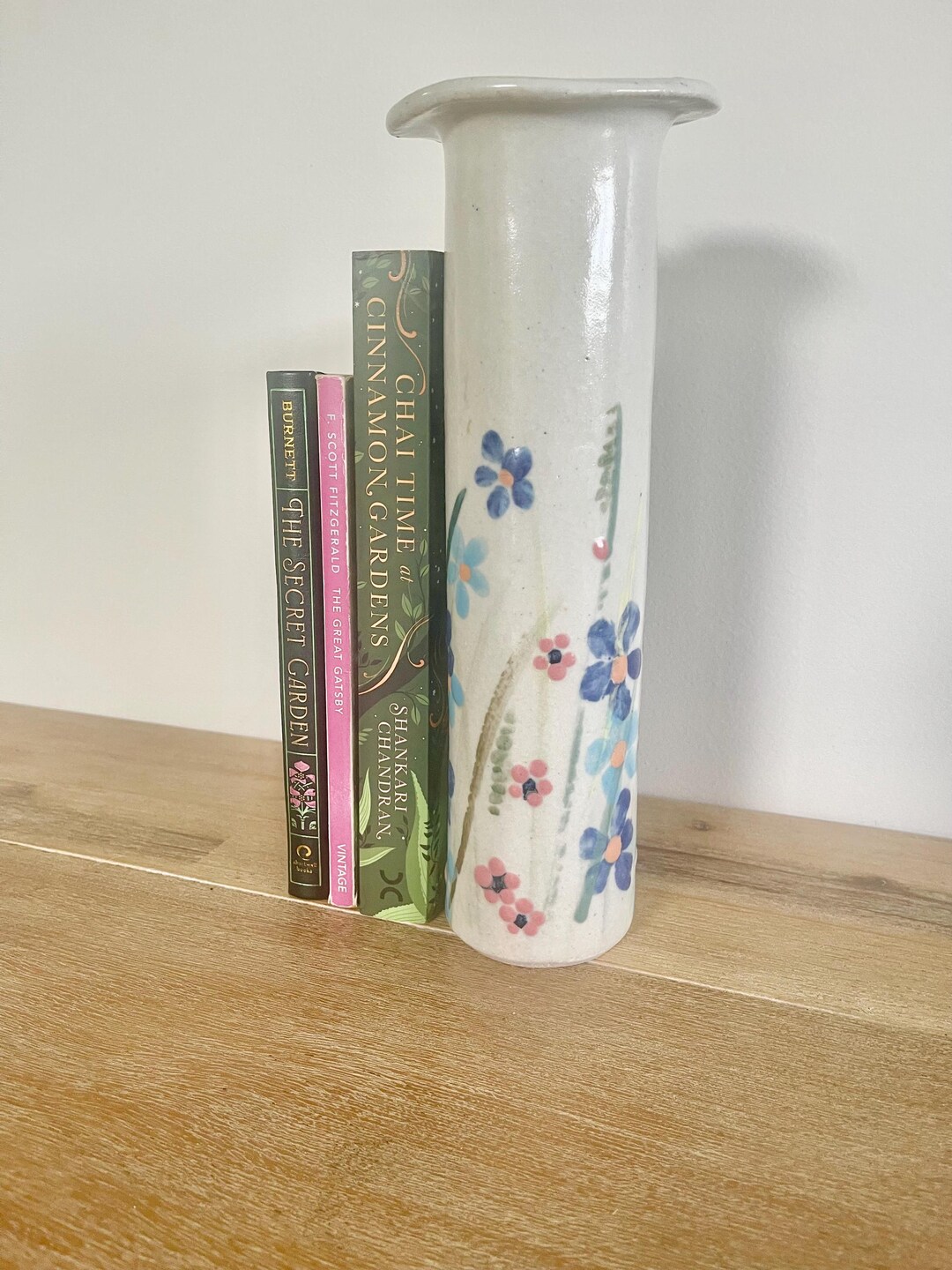 Tall Ceramic Vase | Hand Painted | Flower Motif | Vintage - Etsy