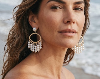 18k Gold Plated Pearl Earrings – Elegant Dangle Earrings – Chic & Boho Jewelry – Cascading Pearl Earrings – Gift for Women