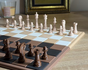 Modern Geometric Chess Set – 32 Pieces – Modern Geometric Chess Pieces – Designer Chess Set – 32 Pieces – Handcrafted