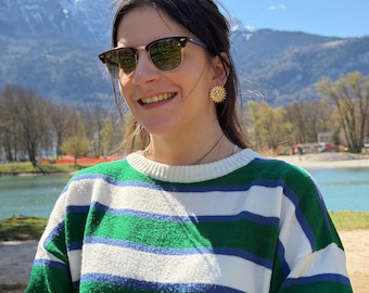 Pendientes dorados con diamantes de imitación en forma de sol – Pendientes brillantes – Joyería elegante y glamurosa – Pendientes llamativos – Regalo para mujer